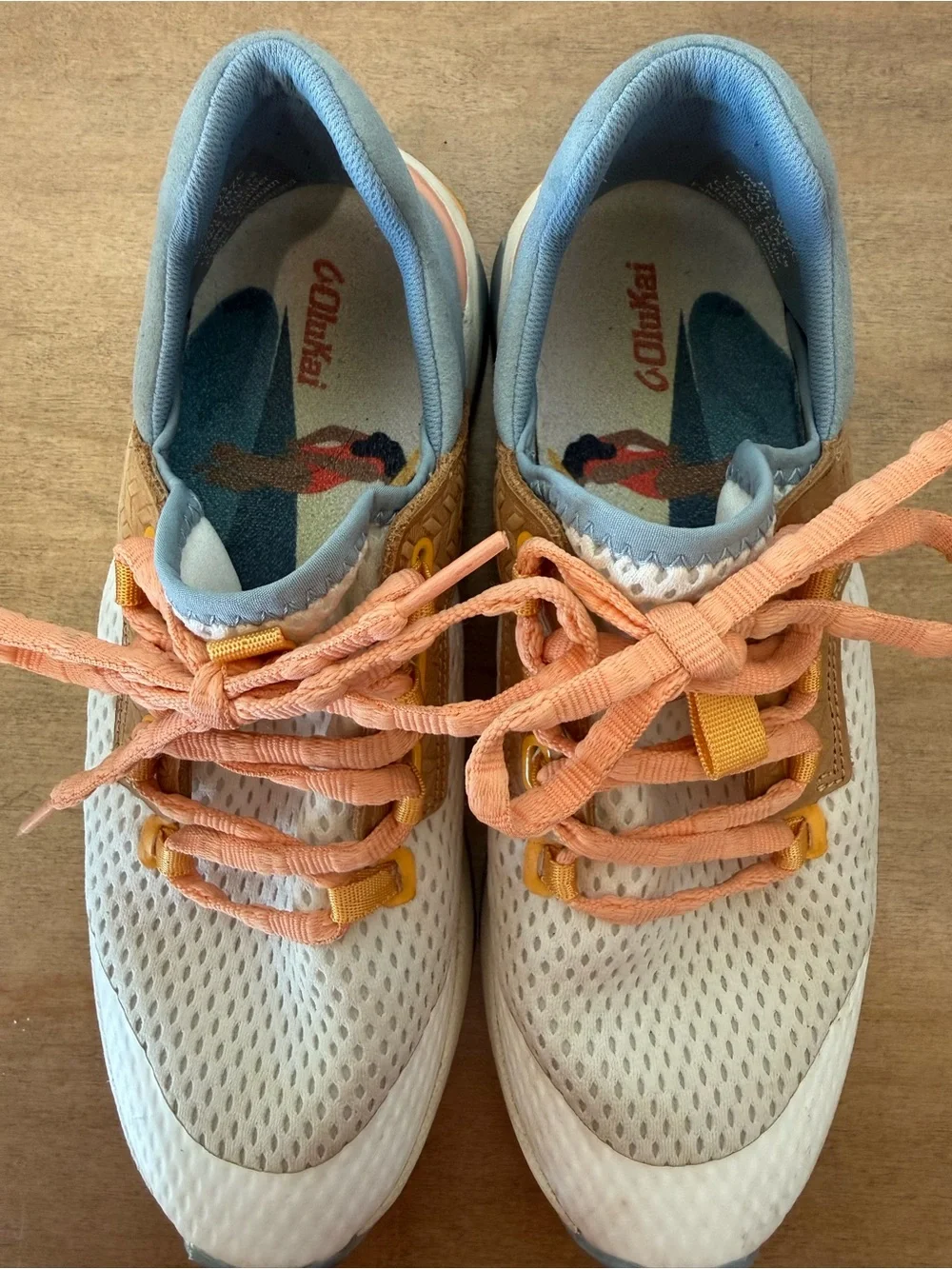 OluKai Women's Cream Mesh Athletic Shoes with Coral Laces